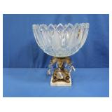Glass Bowl w/Brass Base on Marble-Prisms