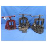 3 Vintage Bench Pipe Vises