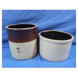 2 Antique Crocks-1 tan/brown