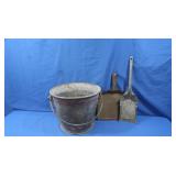Vintage Metal Bucket, Coal Shovel, Dustpan