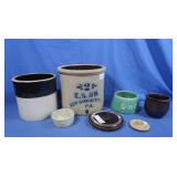 Vintage McCoy Dog Dish, Stoneware Crocks (some