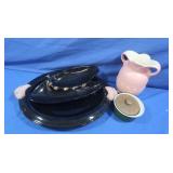 Black Oval Platter, Ashtray, Vase, Hall Dish