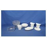 2 Milk Glass Button Top Hats, Milk Glass Creamer,