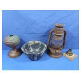 Dietz Single Wick Lamp, Oil Lamp, Pottery Bowl