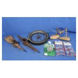 Vintage Steel Spoke Wheel, Pick Axe Heads & more