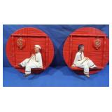 Chalkware pcs-Asian Figures w/Wall Hanging