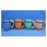 Vintage 60s Siestaware Barrel Mugs w/Wooden