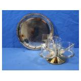 Brass Serving Dish Set, Silverplate Tray