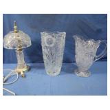 Crystal Vase, Pitcher & Lamp