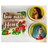 Chalkware pcs-God Bless Our Home, Mary & more