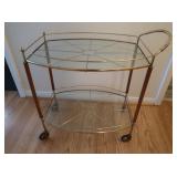 Brass & Wooden Serving Cart on Wheels