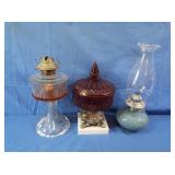 Vintage Oil Lamps, Ruby Red Indiana Glass Candy