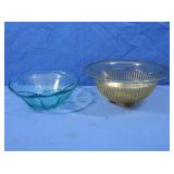 Scalloped Edge Aquamarine Glass Bowl, Ribbed
