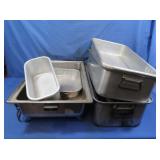 2 Metal Roast Pans, Stainless Pan on Legs