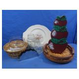 Napkin Holder, Glass Sugar Bowl, Wood Paper Towel