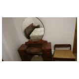 Wooden Vanity w/Mirror & Chair 44Lx16Dx64"H