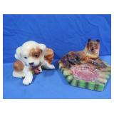 Chalkware Dog & Dog w/Ashtray