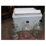 3 Glass Jugs, Styrofoam Container