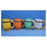 Vintage 60s Siestaware Barrel Mugs w/Wooden