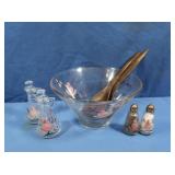 Vintage Hazel Atlas Handpainted Rose & Gilt Leaf