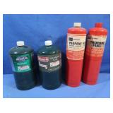 3 Full Cans Propane, 1 Empty