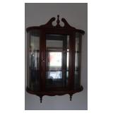 Curved Glass Wall Mount Curio w/Wood Shelves