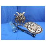 Metal Lyre Magazine Rack, Spiral Tail, Real Hide