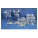 Glass Dish w/lid, Glass Dog, Glass Candle Holder