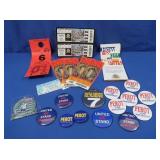 Political Buttons, Ticket Stubs from Pirates