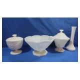 Asst Milk Glass, Fruit Bowl, Covered Candy