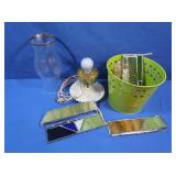 Vintage Milk Glass Lamp w/Hurricane Top, Stained