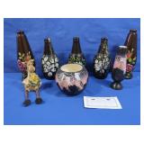 Painted Brown Glass Bottles, Hozoni Native