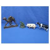 Cast Iron Pig, Cow, Brass Camel Door Stop, Frog