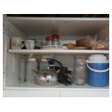 Contents 2 Shelves-Knife Set, Vintage Teapot,