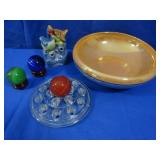 Handpainted Japan Bowl & Flower Frog Glass Flower