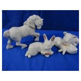 3 Jeweled Lenox Figurines-Horse, Pigs, Rabbit (no