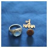 14K Mason Pin, 14K #1 Nana Charm, 10K Ring