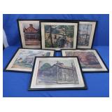 6 Framed Prints, signed-some Greensburgh