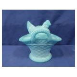 Westmoreland Blue Milk Glass Hen on Nest Basket