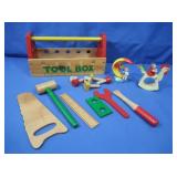 Wooden Toolbox, Tools, Vintage Wooden Figurines