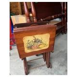 4 Tray Tables w/stand, Cherry Wood, fair condition