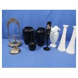 Amethyst Vase, Milk Glass, Pickle Caster Holder
