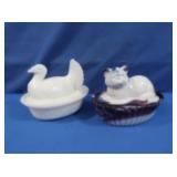 Vintage Mosser Lidded Cat Slag Glass, Turkey on