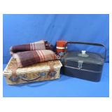 Wicker Picnic Basket w/Thermos Bottle & Blanket,
