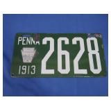 1913 PA Enamel License Plate w/Metal Makers #