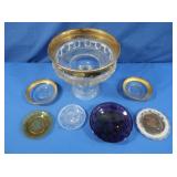 Pedestal Gold Rimmed Compote, Cup Plates