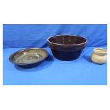 Brown Pottery Bowl, Plate & Small Jar