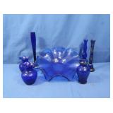 Cobalt Glass-Bud Vases, Ruffled Bowl & more