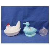 Vallerysthal Blue Milk Glass Lidded Duck, 2 other