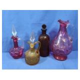 Cruets & Pitchers-Fenton Cranberry Overlay,